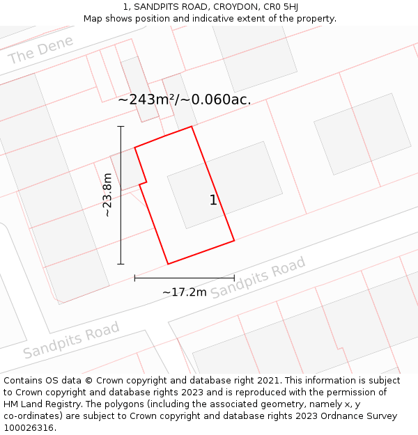 1, SANDPITS ROAD, CROYDON, CR0 5HJ: Plot and title map