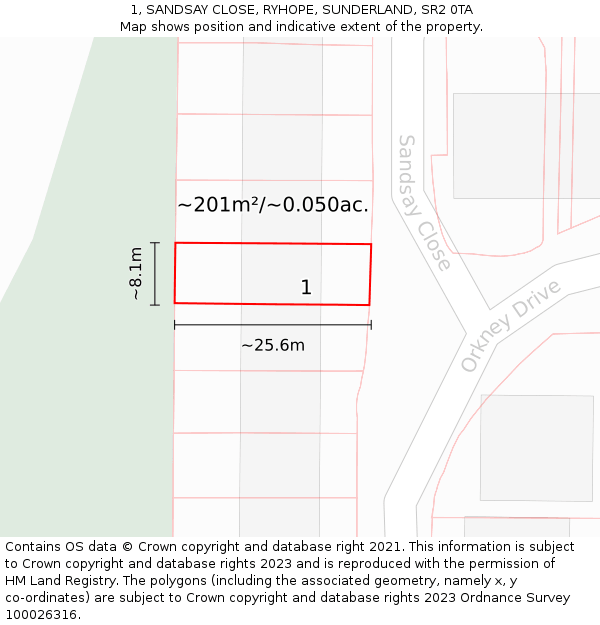 1, SANDSAY CLOSE, RYHOPE, SUNDERLAND, SR2 0TA: Plot and title map