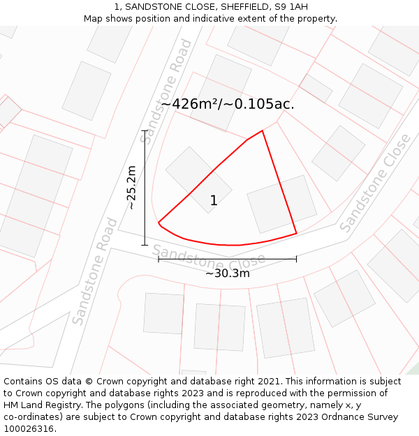 1, SANDSTONE CLOSE, SHEFFIELD, S9 1AH: Plot and title map