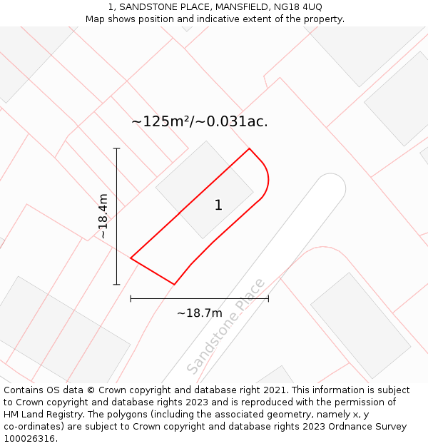 1, SANDSTONE PLACE, MANSFIELD, NG18 4UQ: Plot and title map