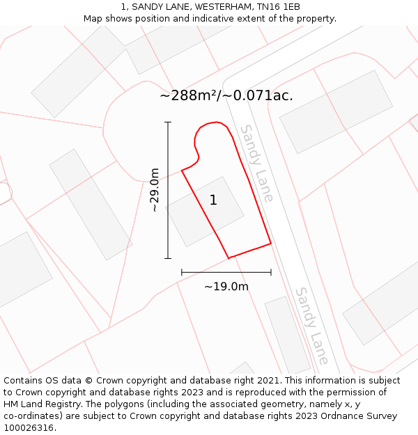 1, SANDY LANE, WESTERHAM, TN16 1EB: Plot and title map