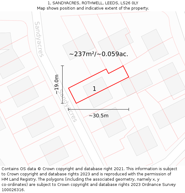 1, SANDYACRES, ROTHWELL, LEEDS, LS26 0LY: Plot and title map