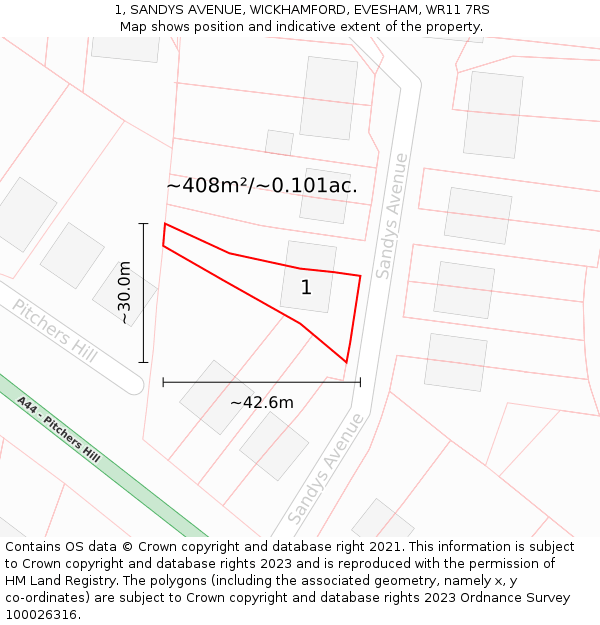 1, SANDYS AVENUE, WICKHAMFORD, EVESHAM, WR11 7RS: Plot and title map