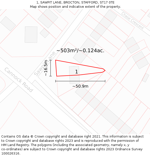 1, SAWPIT LANE, BROCTON, STAFFORD, ST17 0TE: Plot and title map