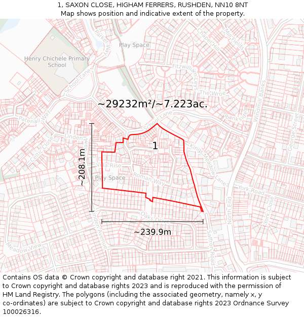1, SAXON CLOSE, HIGHAM FERRERS, RUSHDEN, NN10 8NT: Plot and title map