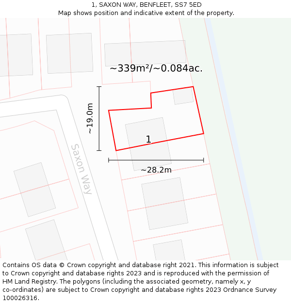 1, SAXON WAY, BENFLEET, SS7 5ED: Plot and title map