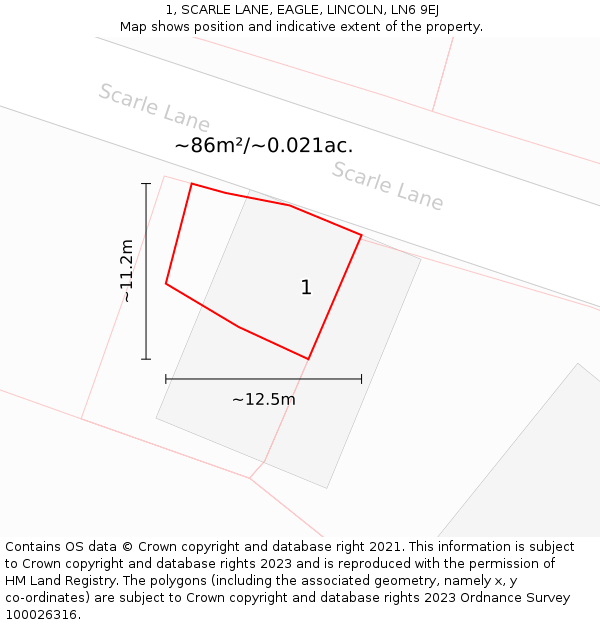 1, SCARLE LANE, EAGLE, LINCOLN, LN6 9EJ: Plot and title map