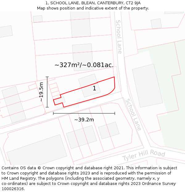 1, SCHOOL LANE, BLEAN, CANTERBURY, CT2 9JA: Plot and title map
