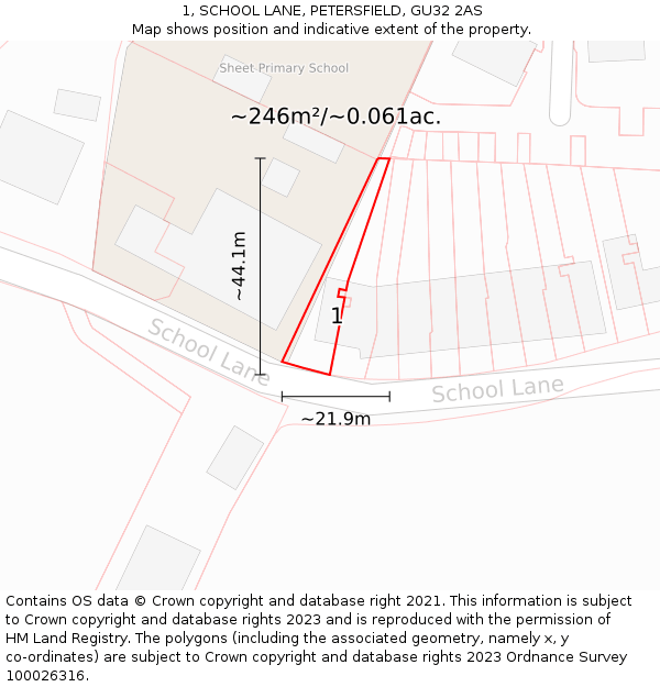 1, SCHOOL LANE, PETERSFIELD, GU32 2AS: Plot and title map