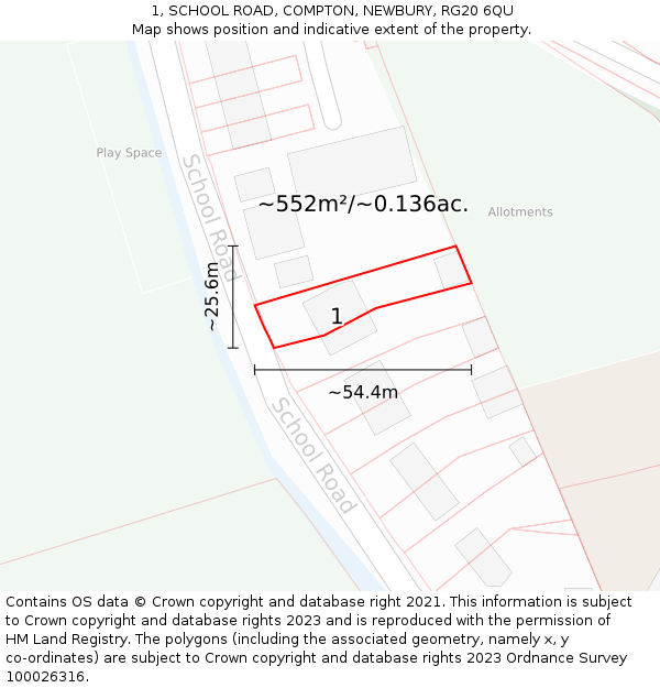 1, SCHOOL ROAD, COMPTON, NEWBURY, RG20 6QU: Plot and title map