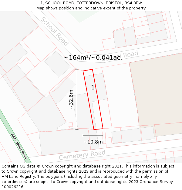 1, SCHOOL ROAD, TOTTERDOWN, BRISTOL, BS4 3BW: Plot and title map