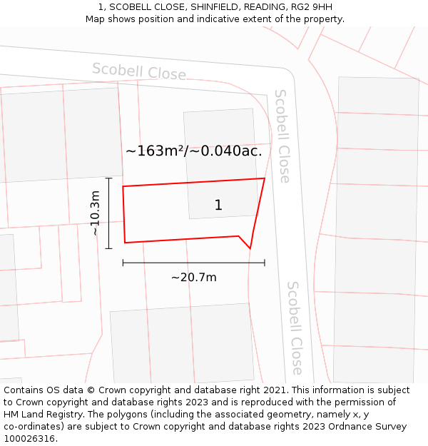1, SCOBELL CLOSE, SHINFIELD, READING, RG2 9HH: Plot and title map