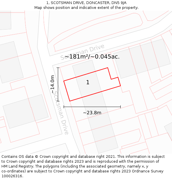 1, SCOTSMAN DRIVE, DONCASTER, DN5 9JA: Plot and title map