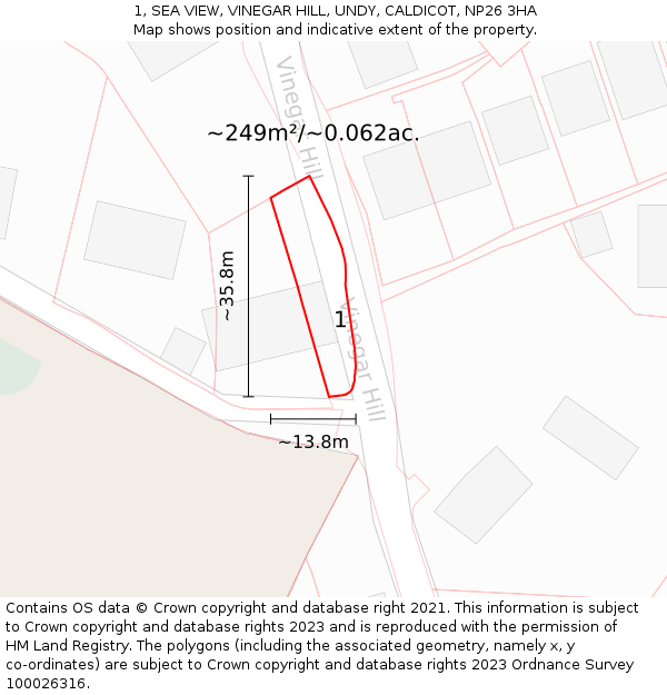 1, SEA VIEW, VINEGAR HILL, UNDY, CALDICOT, NP26 3HA: Plot and title map