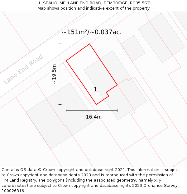 1, SEAHOLME, LANE END ROAD, BEMBRIDGE, PO35 5SZ: Plot and title map