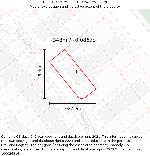1, SEBERT CLOSE, BILLERICAY, CM11 2QL: Plot and title map