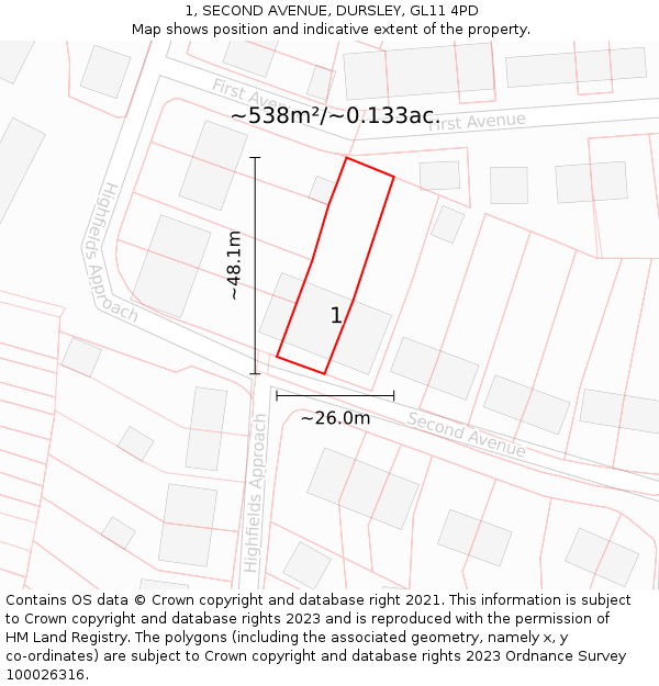 1, SECOND AVENUE, DURSLEY, GL11 4PD: Plot and title map