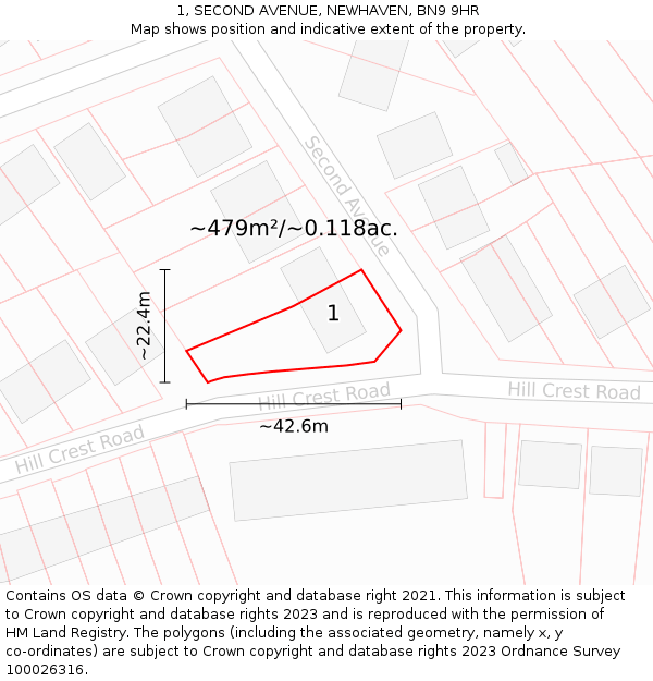 1, SECOND AVENUE, NEWHAVEN, BN9 9HR: Plot and title map
