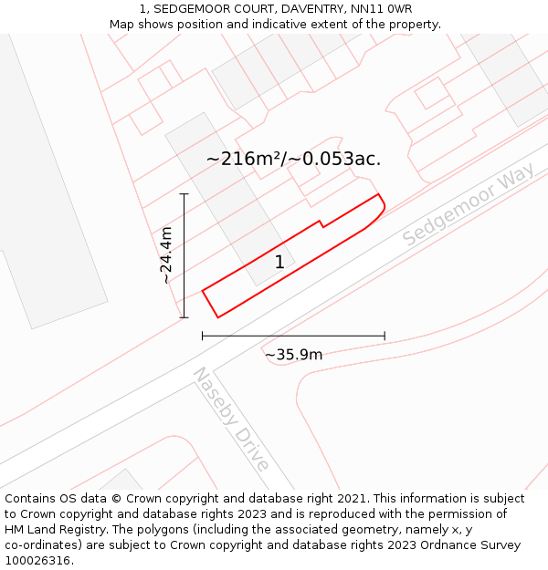 1, SEDGEMOOR COURT, DAVENTRY, NN11 0WR: Plot and title map
