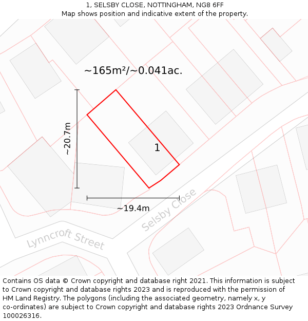 1, SELSBY CLOSE, NOTTINGHAM, NG8 6FF: Plot and title map