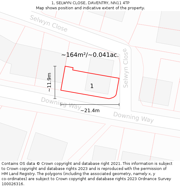 1, SELWYN CLOSE, DAVENTRY, NN11 4TP: Plot and title map