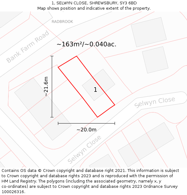 1, SELWYN CLOSE, SHREWSBURY, SY3 6BD: Plot and title map