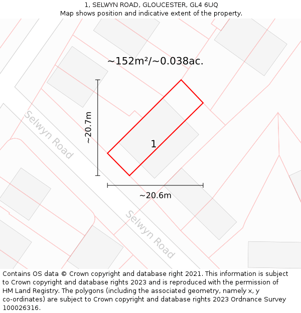 1, SELWYN ROAD, GLOUCESTER, GL4 6UQ: Plot and title map
