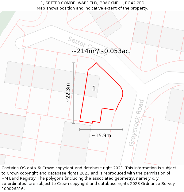 1, SETTER COMBE, WARFIELD, BRACKNELL, RG42 2FD: Plot and title map
