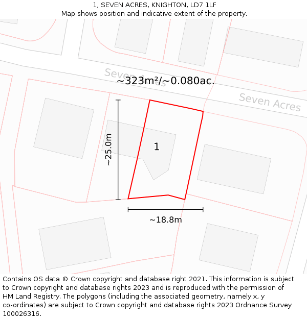 1, SEVEN ACRES, KNIGHTON, LD7 1LF: Plot and title map