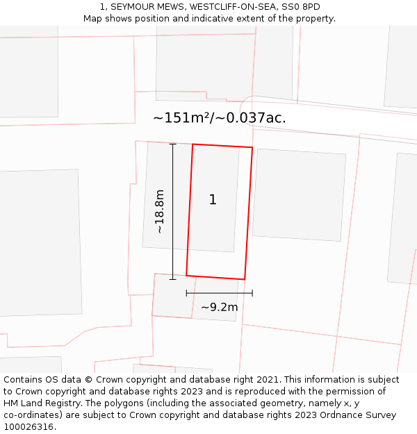 1, SEYMOUR MEWS, WESTCLIFF-ON-SEA, SS0 8PD: Plot and title map