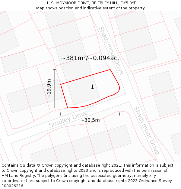 1, SHADYMOOR DRIVE, BRIERLEY HILL, DY5 3YF: Plot and title map