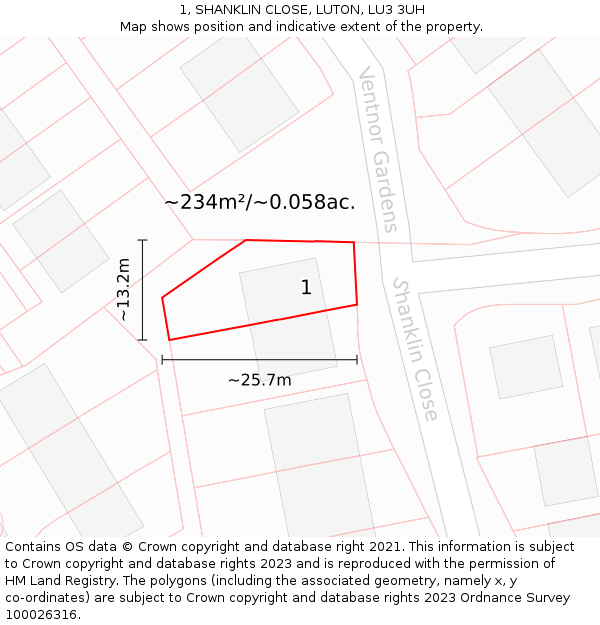 1, SHANKLIN CLOSE, LUTON, LU3 3UH: Plot and title map