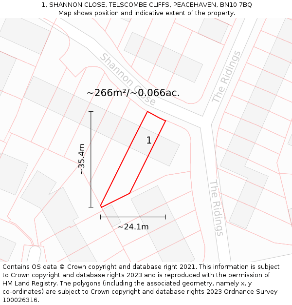 1, SHANNON CLOSE, TELSCOMBE CLIFFS, PEACEHAVEN, BN10 7BQ: Plot and title map