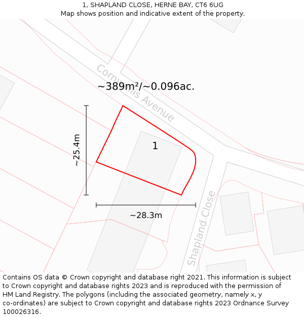 1, SHAPLAND CLOSE, HERNE BAY, CT6 6UG: Plot and title map