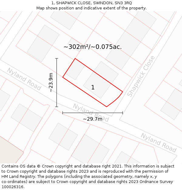 1, SHAPWICK CLOSE, SWINDON, SN3 3RQ: Plot and title map