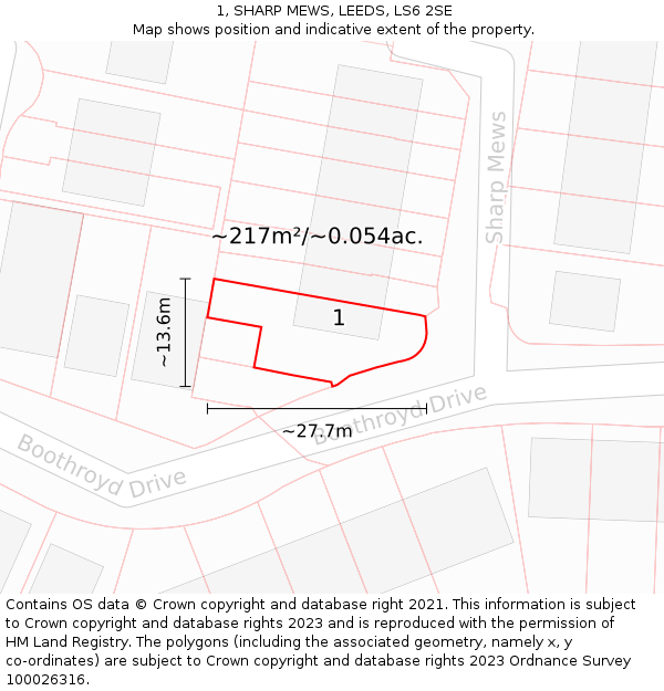 1, SHARP MEWS, LEEDS, LS6 2SE: Plot and title map