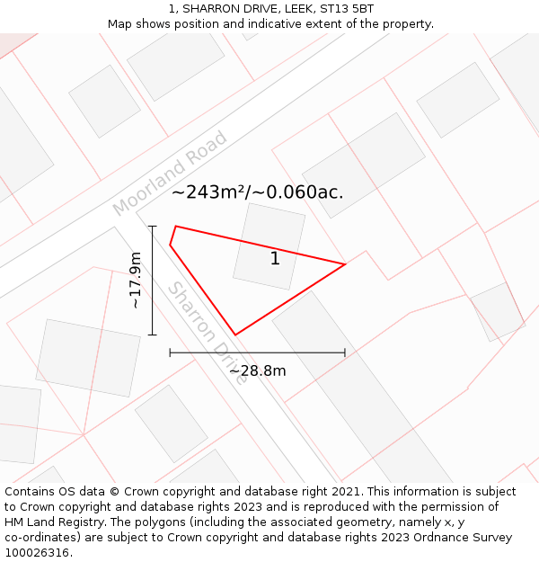 1, SHARRON DRIVE, LEEK, ST13 5BT: Plot and title map