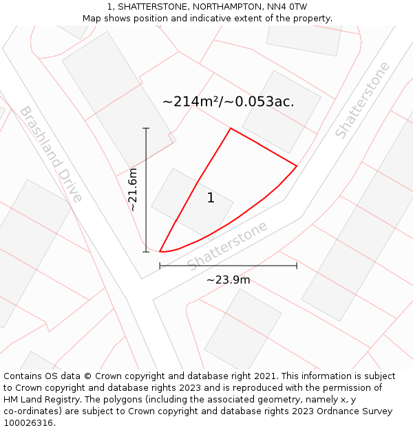 1, SHATTERSTONE, NORTHAMPTON, NN4 0TW: Plot and title map