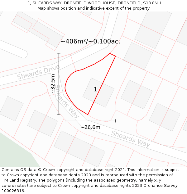 1, SHEARDS WAY, DRONFIELD WOODHOUSE, DRONFIELD, S18 8NH: Plot and title map