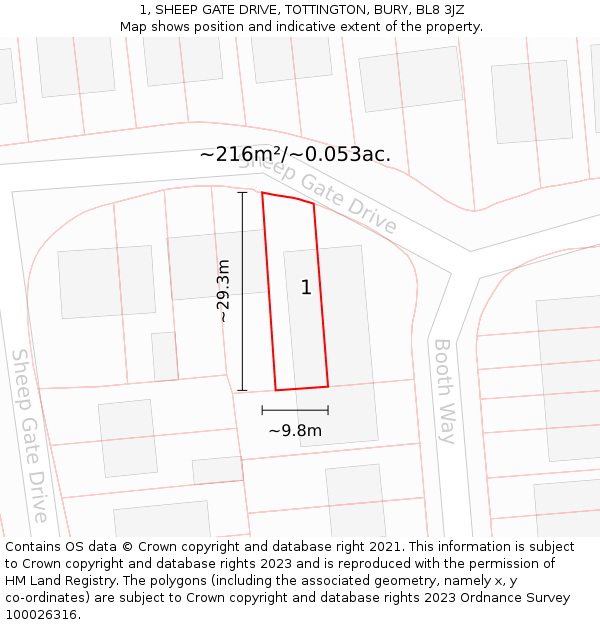 1, SHEEP GATE DRIVE, TOTTINGTON, BURY, BL8 3JZ: Plot and title map