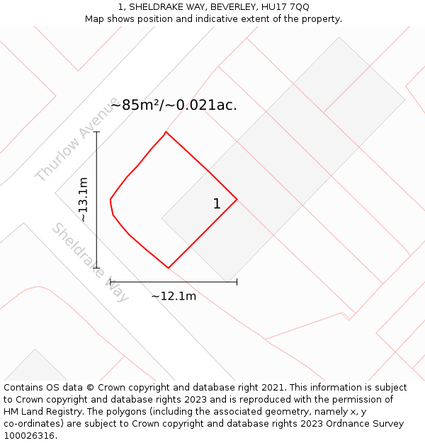 1, SHELDRAKE WAY, BEVERLEY, HU17 7QQ: Plot and title map