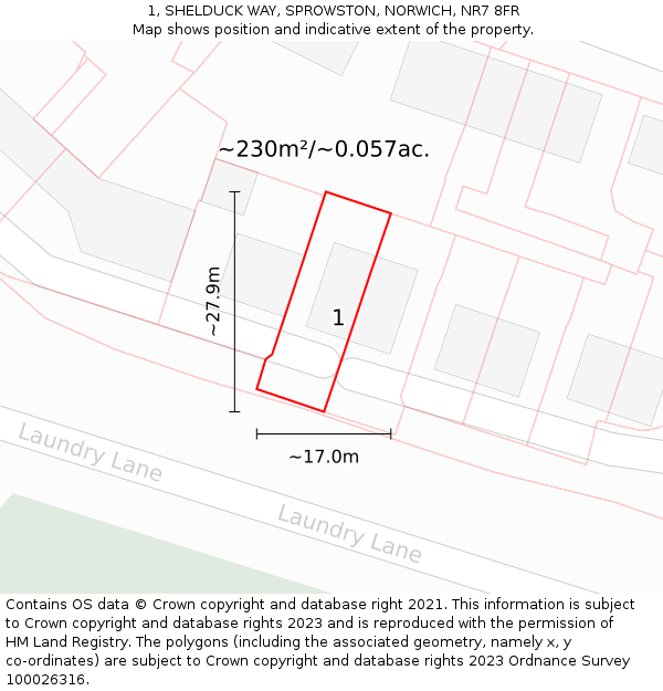 1, SHELDUCK WAY, SPROWSTON, NORWICH, NR7 8FR: Plot and title map