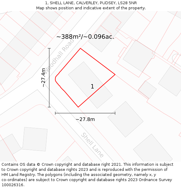 1, SHELL LANE, CALVERLEY, PUDSEY, LS28 5NR: Plot and title map