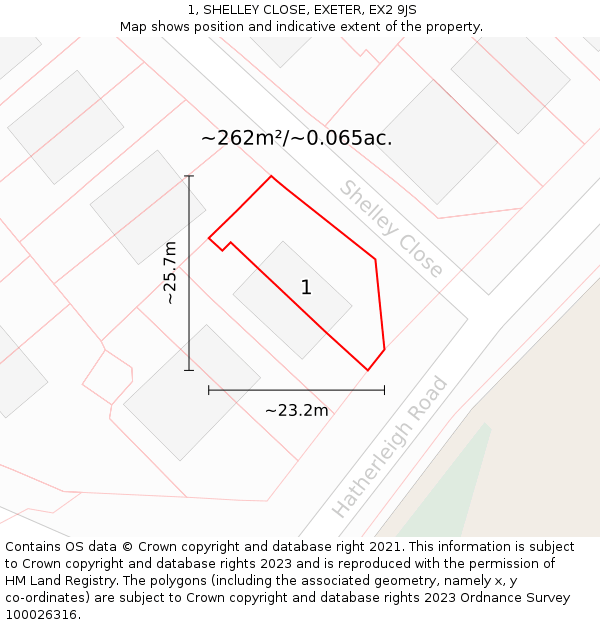 1, SHELLEY CLOSE, EXETER, EX2 9JS: Plot and title map