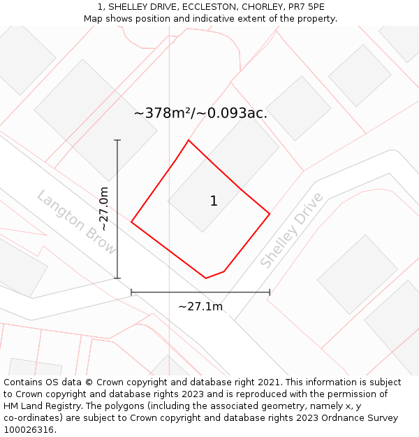1, SHELLEY DRIVE, ECCLESTON, CHORLEY, PR7 5PE: Plot and title map