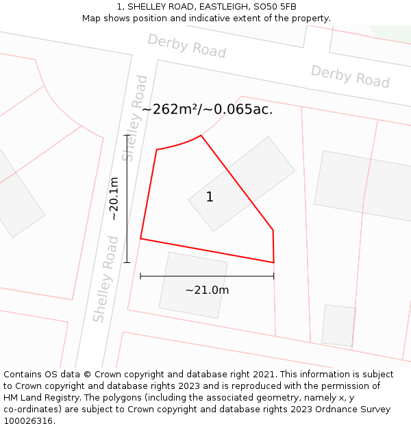 1, SHELLEY ROAD, EASTLEIGH, SO50 5FB: Plot and title map