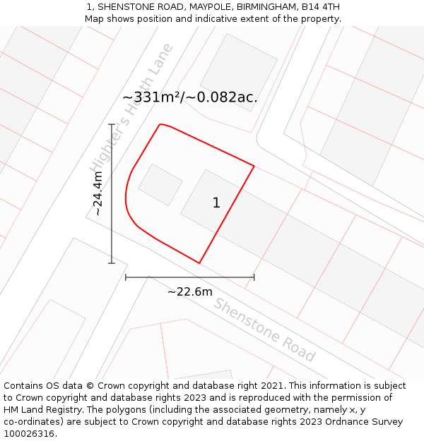 1, SHENSTONE ROAD, MAYPOLE, BIRMINGHAM, B14 4TH: Plot and title map