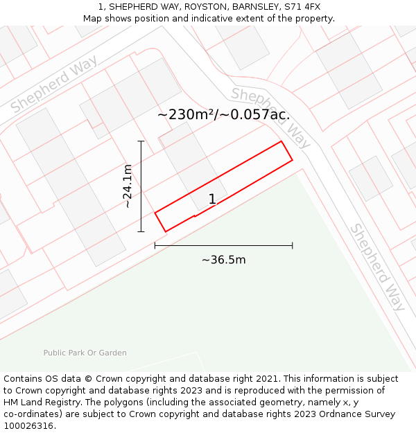 1, SHEPHERD WAY, ROYSTON, BARNSLEY, S71 4FX: Plot and title map