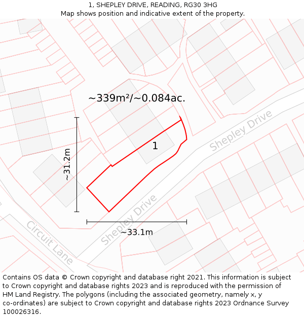 1, SHEPLEY DRIVE, READING, RG30 3HG: Plot and title map