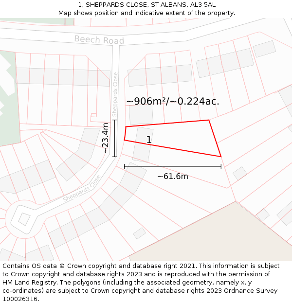 1, SHEPPARDS CLOSE, ST ALBANS, AL3 5AL: Plot and title map